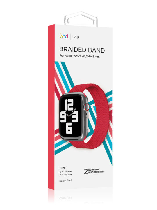 Ремешок нейлоновый плетёный VLP для Apple Watch 42/44/45, S/M, красный Ремешок нейлоновый плетёный VLP для Apple Watch 42/44/45, S/M, красный
